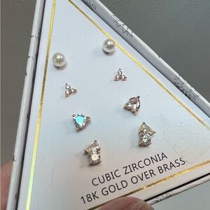 EARRINGS Macys Box Set of 4  NWT Cubic Zirconia 18K Gold Over Brass  Gift box